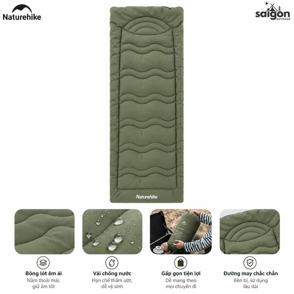 Đệm Ngủ Giường Xếp Dã Ngoại Naturehike – Chần Bông Êm Ái, Giữ Ấm, Gấp Gọn CNK2300DZ022