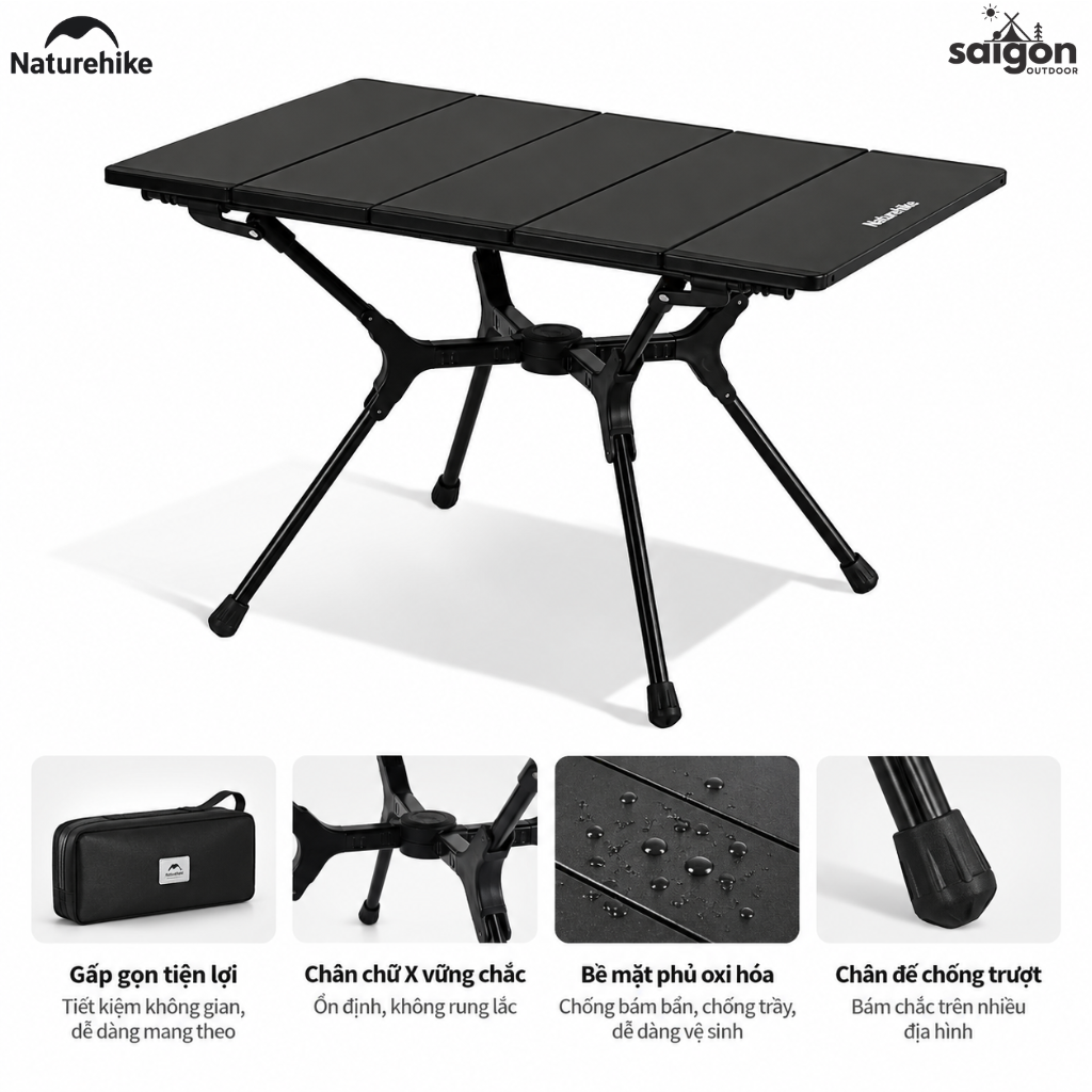 Bàn Gấp Dã Ngoại Naturehike YL01 – Hợp Kim Nhôm, Siêu Gọn Nhẹ, Khung Chữ X CNK2550JJ021