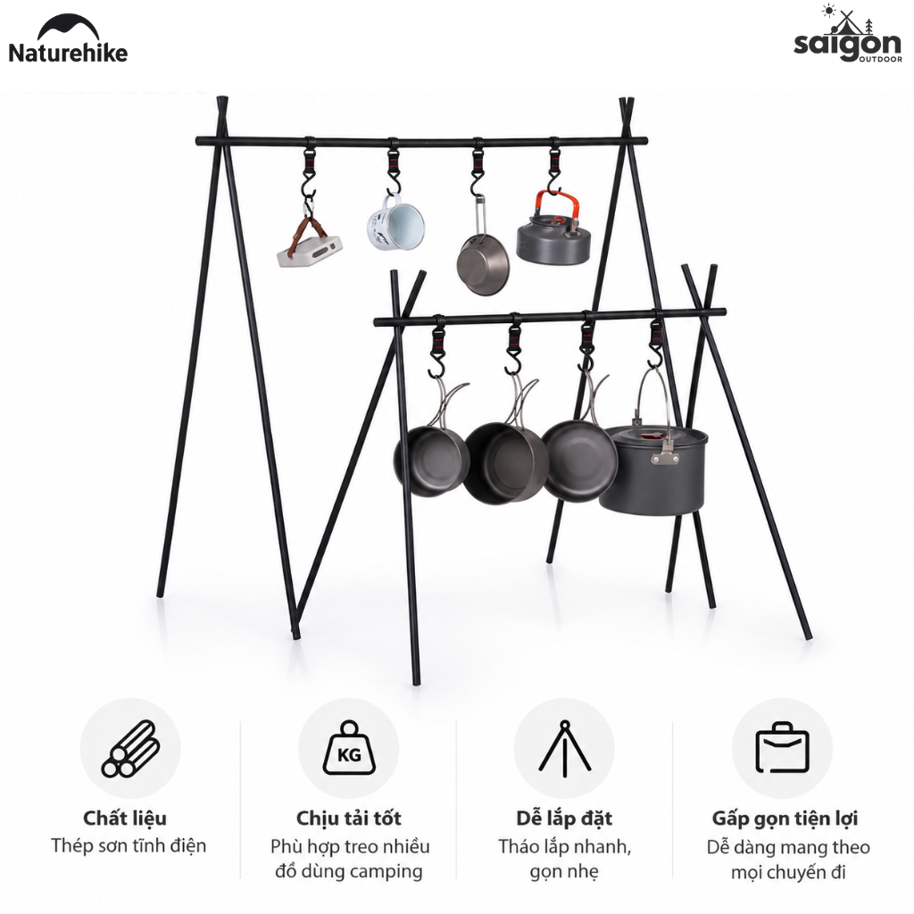 Giá Treo Đồ Dã Ngoại Naturehike Khung Chữ A – Kệ Treo Dụng Cụ Camping, Nấu Nướng BBQ NH19PJ082