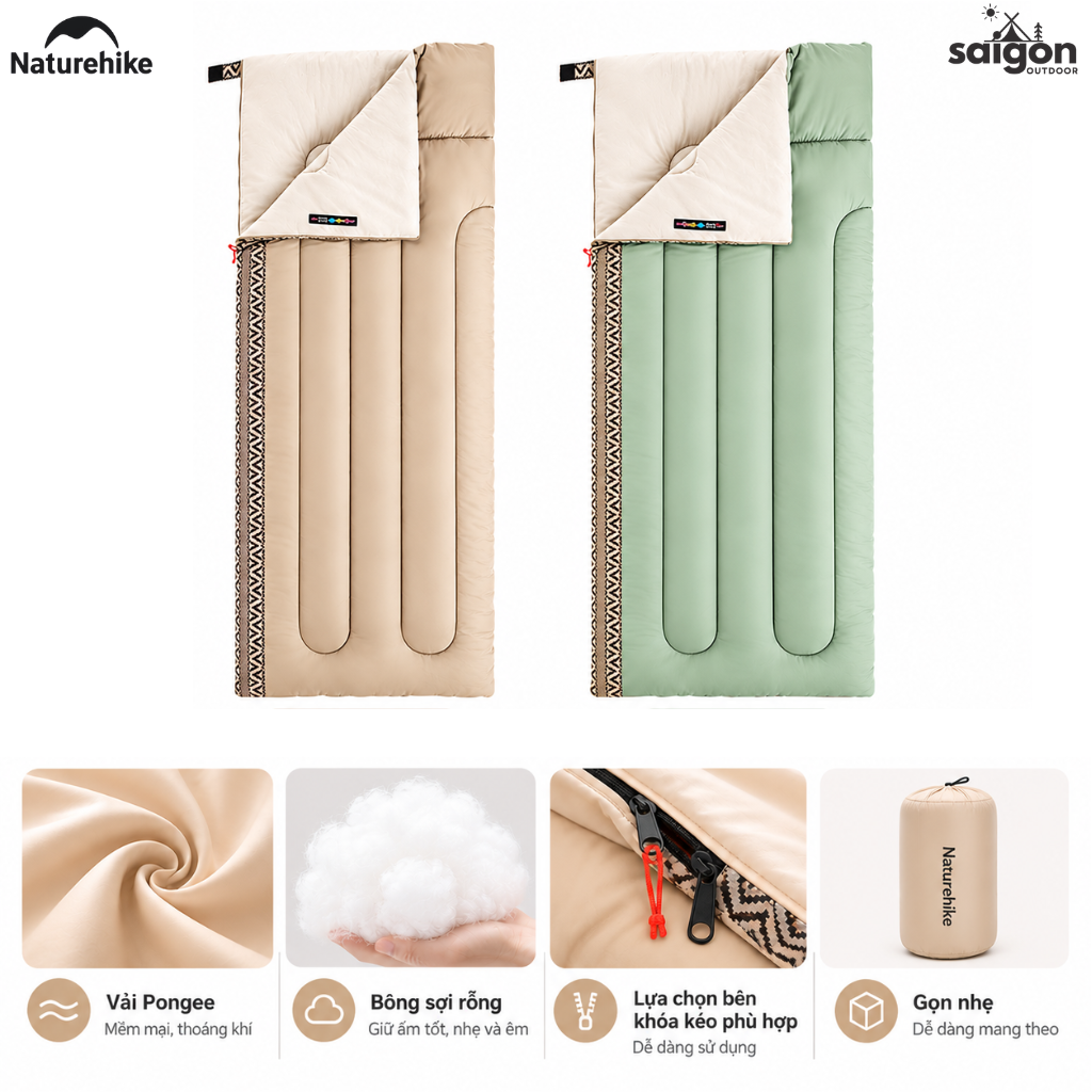 Túi Ngủ Dã Ngoại Naturehike L150 – Siêu Nhẹ, Chần Bông Êm Ái, Ấm Áp, Gấp Gọn NH20MSD05