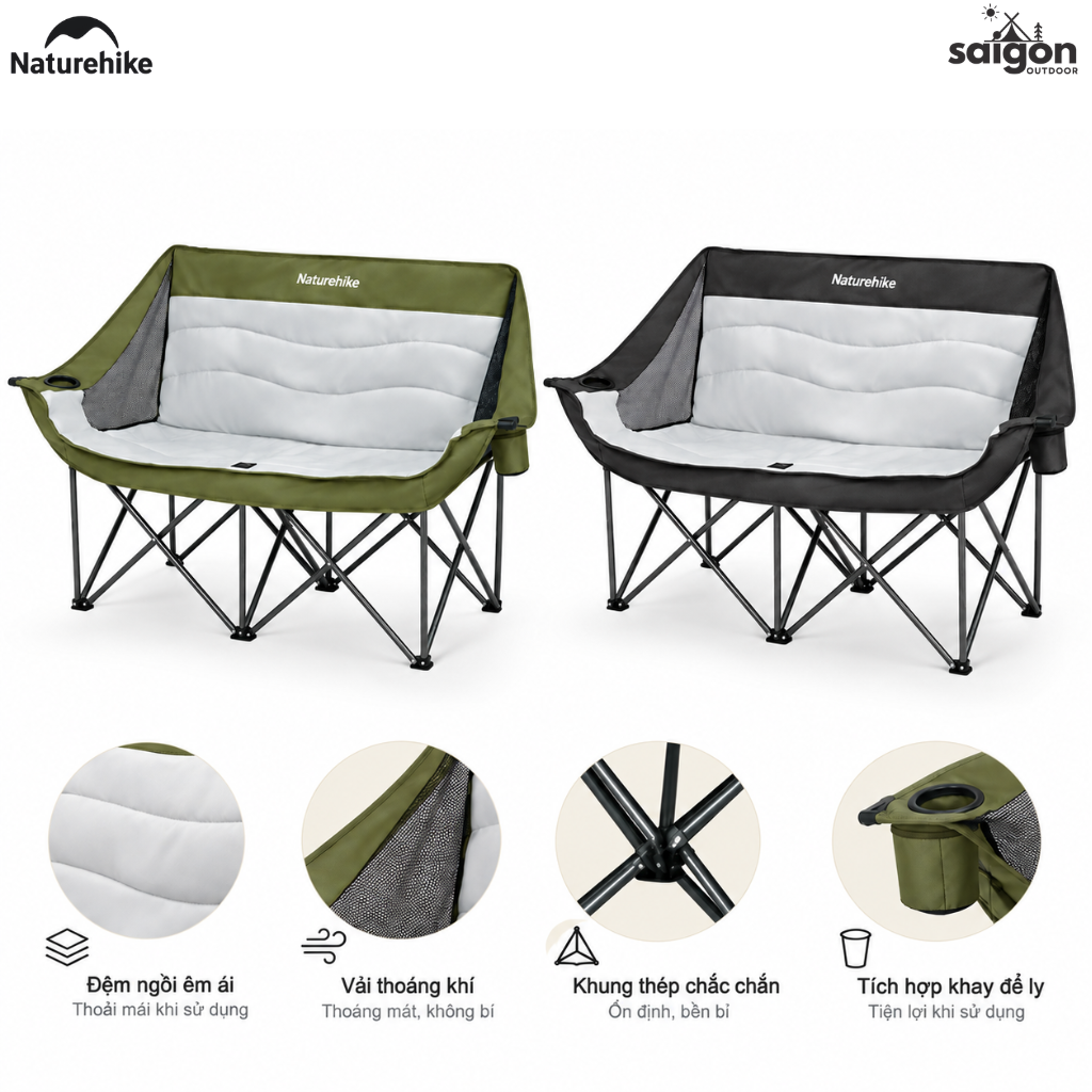 Ghế Đôi Naturehike ComfortMax Star T02 – Ghế Camping 2 Người, Đệm Êm Ái, Khung Thép Chắc Chắn CNK2650JJ016