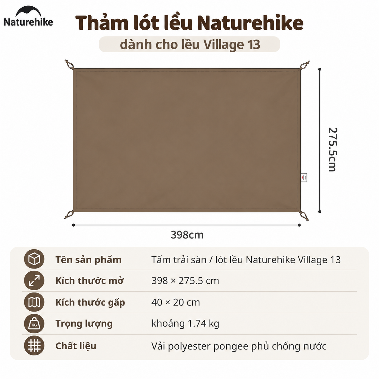 TẤM LÓT TRẢI SÀN DÙNG CHO LỀU VILLAGE NATUREHIKE – BẢO VỆ ĐÁY LỀU, CHỐNG ẨM HIỆU QUẢ