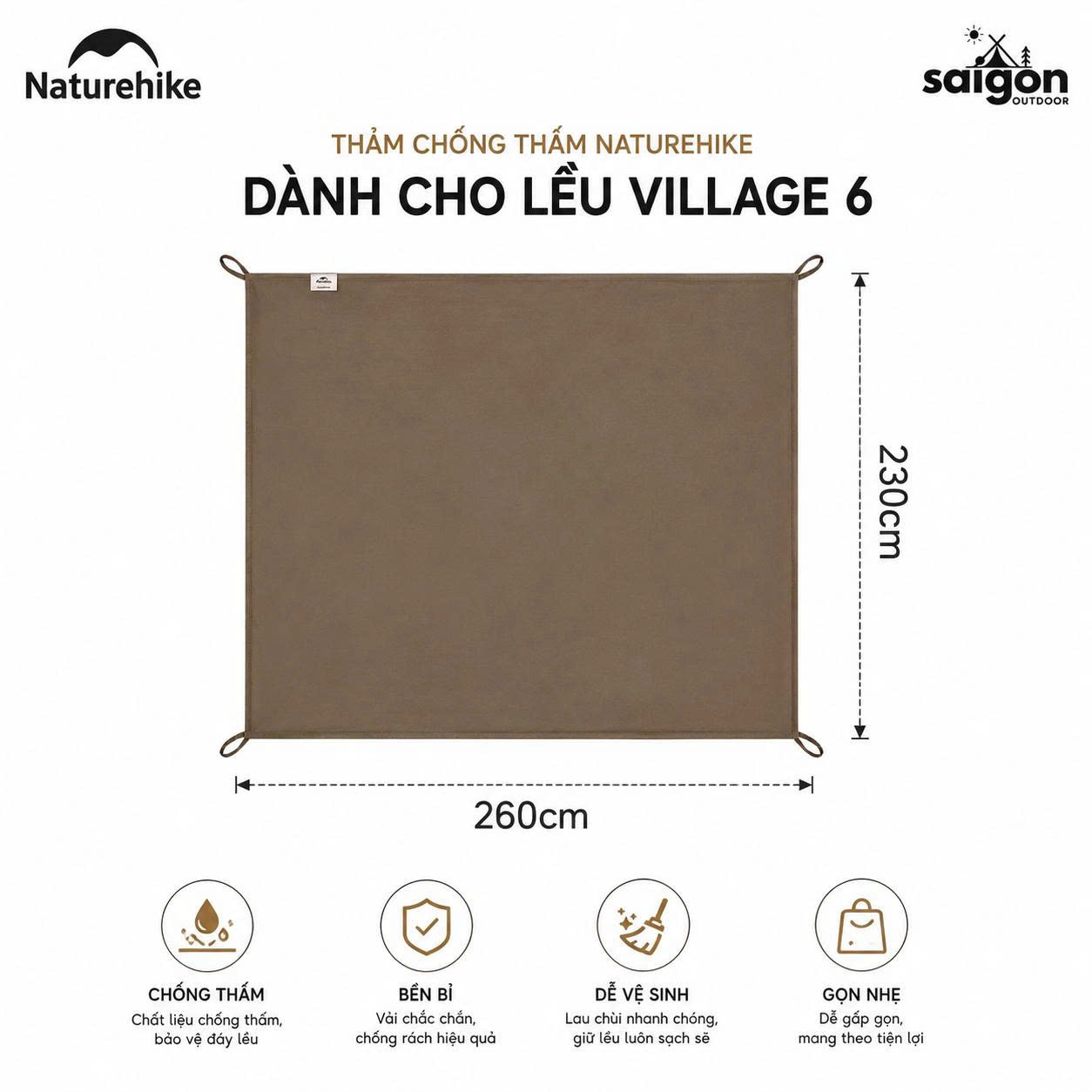 TẤM LÓT TRẢI SÀN DÙNG CHO LỀU VILLAGE NATUREHIKE  – BẢO VỆ ĐÁY LỀU, CHỐNG ẨM HIỆU QUẢ