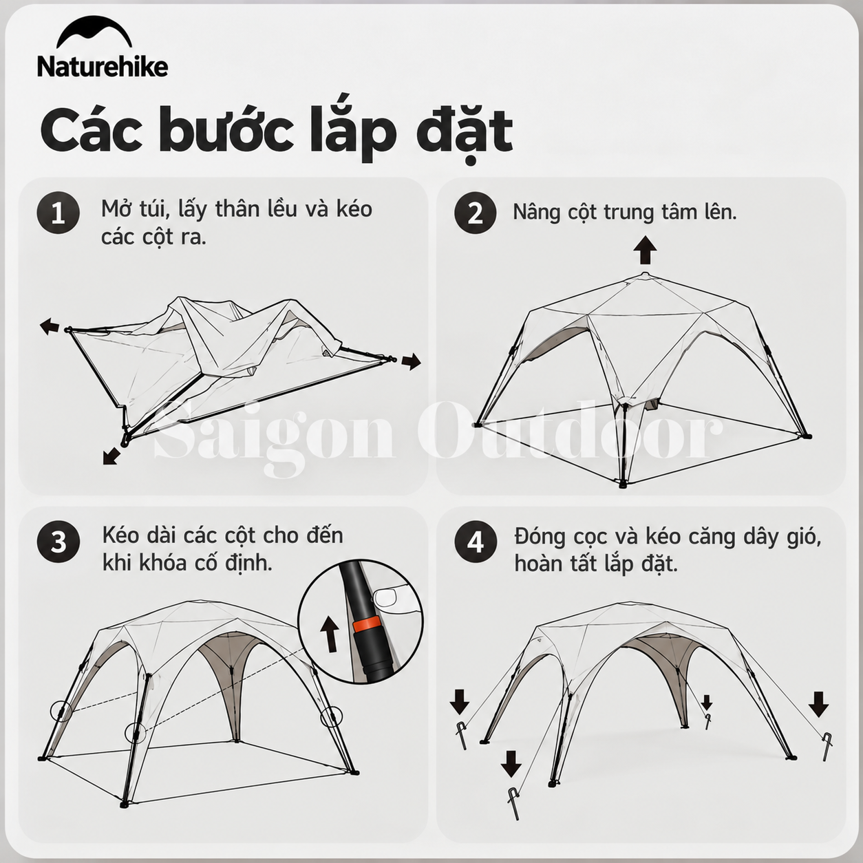 Lều Mái Vòm Tứ Giác Camping Naturehike Ti BLACK® 3×3m – Chống Nắng, Chống Thấm, Cao 2,2m CNK230WS014
