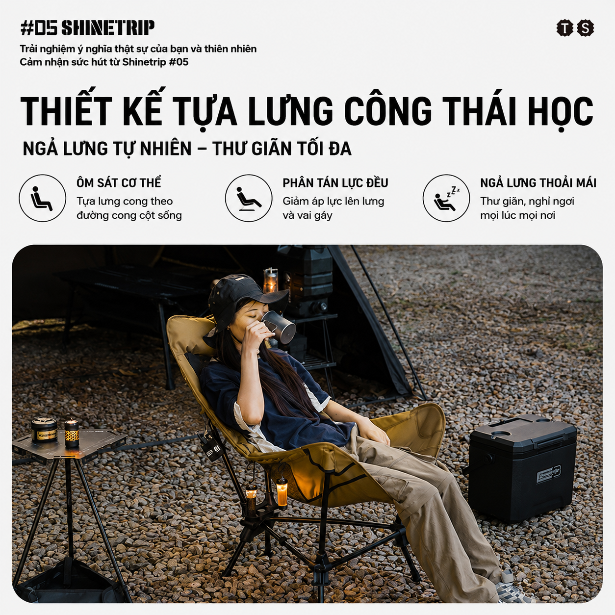 Ghế Camping Đung Đưa ShineTrip #05 – Ghế Thư Giãn Ngả Lưng, Khung Nhôm