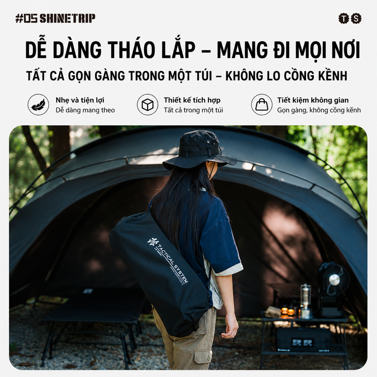 Ghế Camping Đung Đưa ShineTrip #05 – Ghế Thư Giãn Ngả Lưng, Khung Nhôm