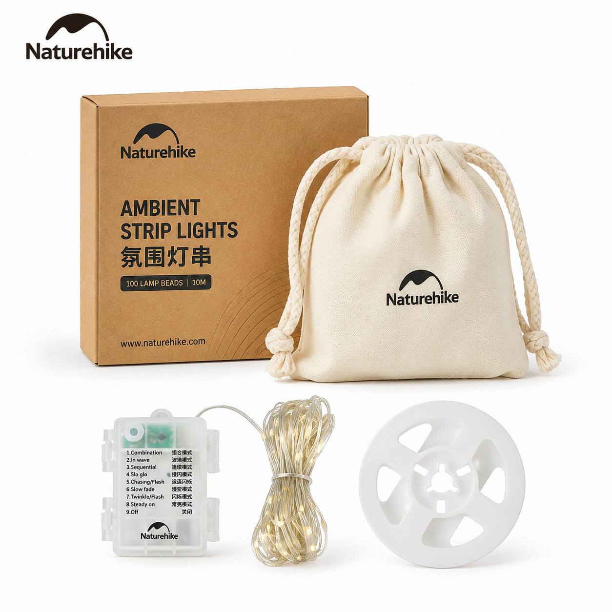 Đèn Dây Cắm Trại Naturehike 10M – 100 LED, 8 Chế Độ Sáng, Pin AAA, Chống Nước IP44 CNH22DQ019