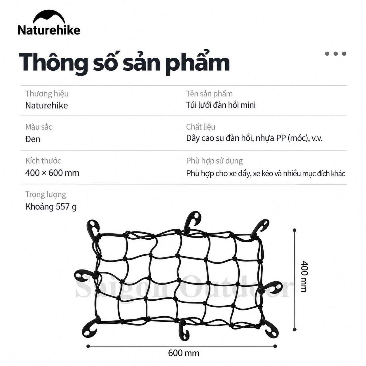 Lưới Cố Định Gắn Xe Kéo Naturehike - Lưới Chằng Hành Lý Dã Ngoại, 8 Móc Cố Định NH22PJ001