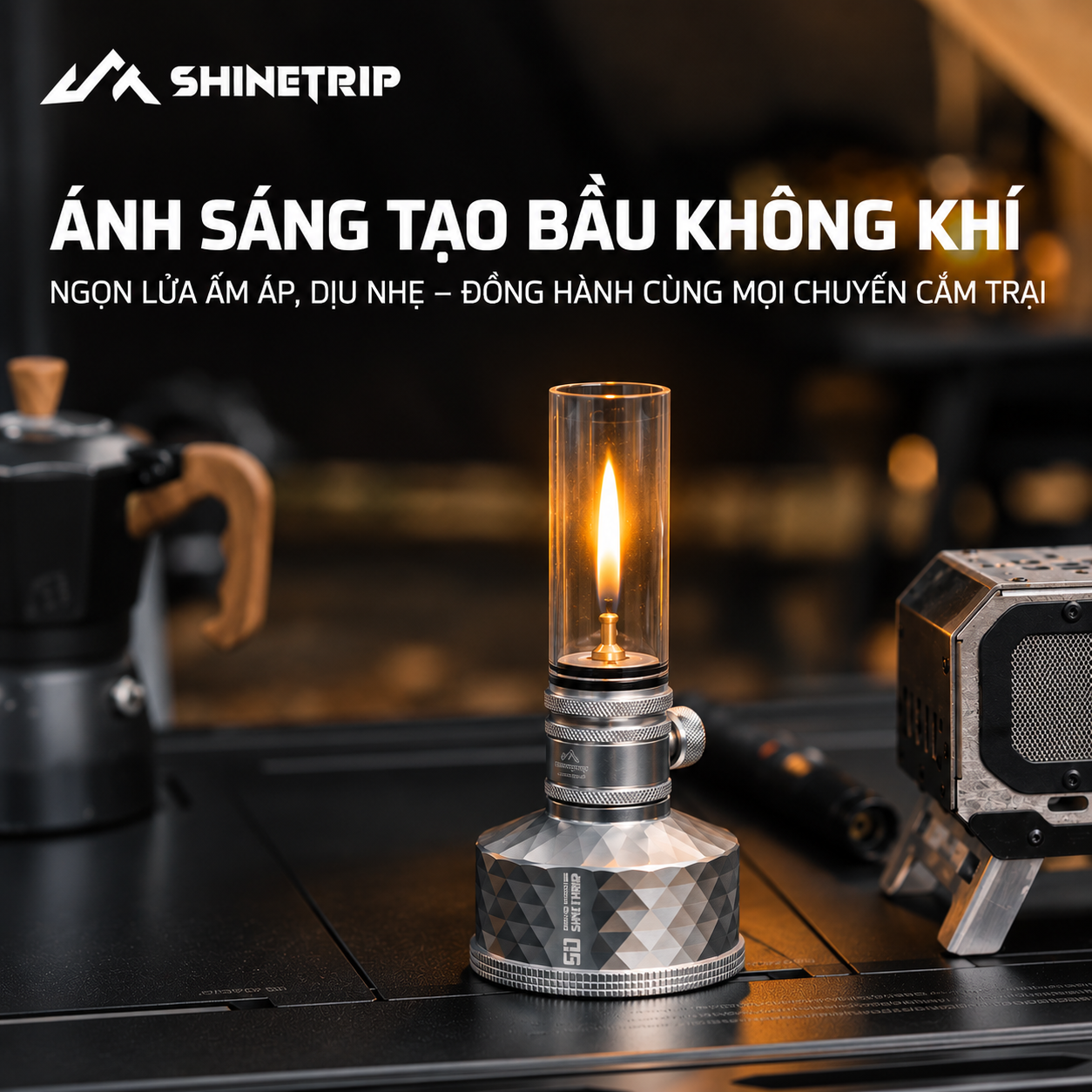 Đèn Gas Dã Ngoại ShineTrip #05 – Đèn Camping Tactical Ánh Lửa Ấm, 2 Kích Thước
