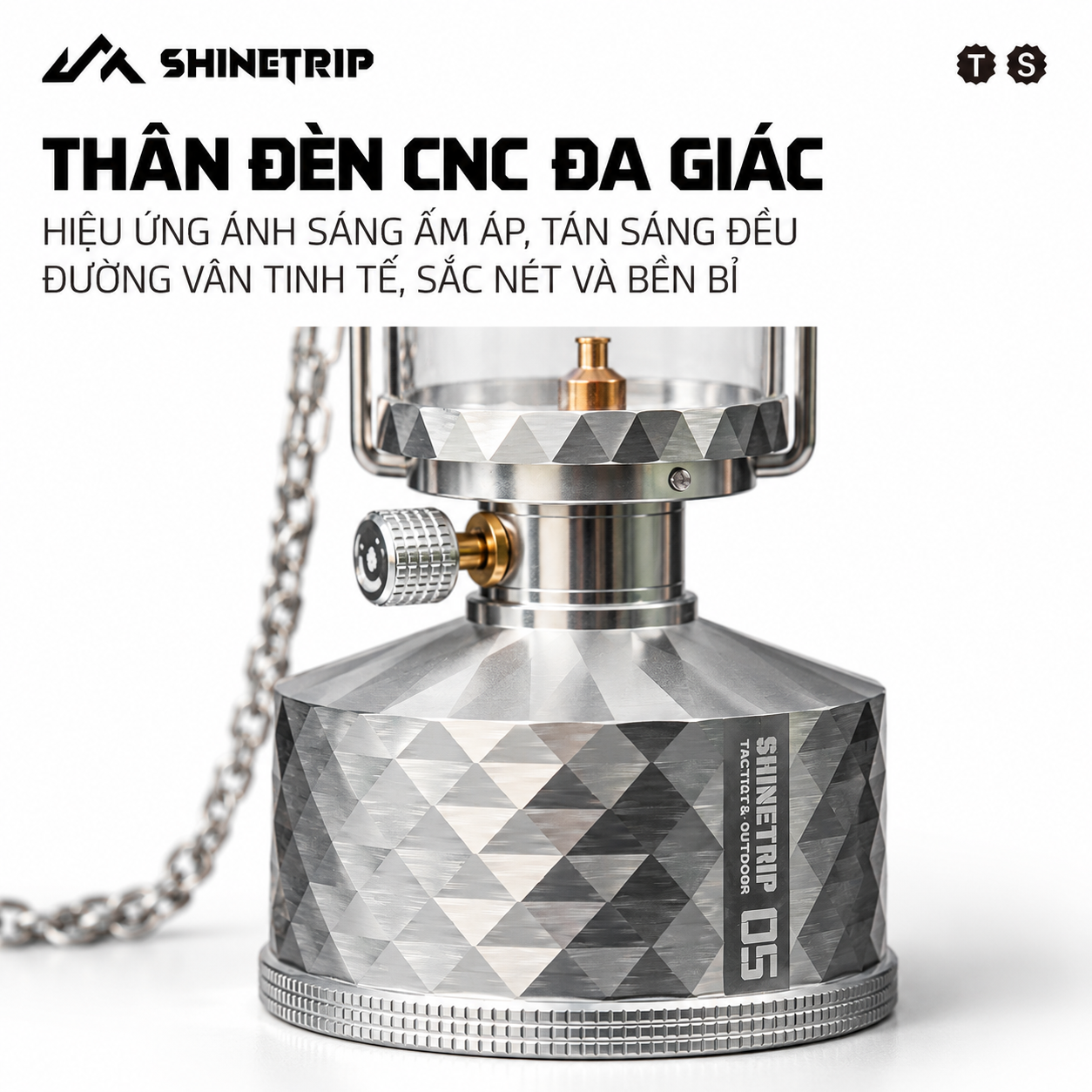 Đèn Gas Dã Ngoại ShineTrip #05 – Đèn Camping Tactical Ánh Lửa Ấm, 2 Kích Thước
