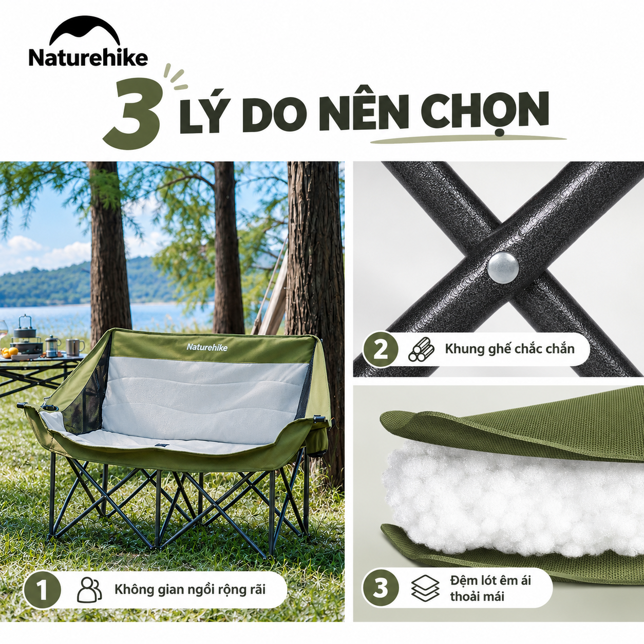 Ghế Đôi Naturehike ComfortMax Star T02 – Ghế Camping 2 Người, Đệm Êm Ái, Khung Thép Chắc Chắn CNK2650JJ016