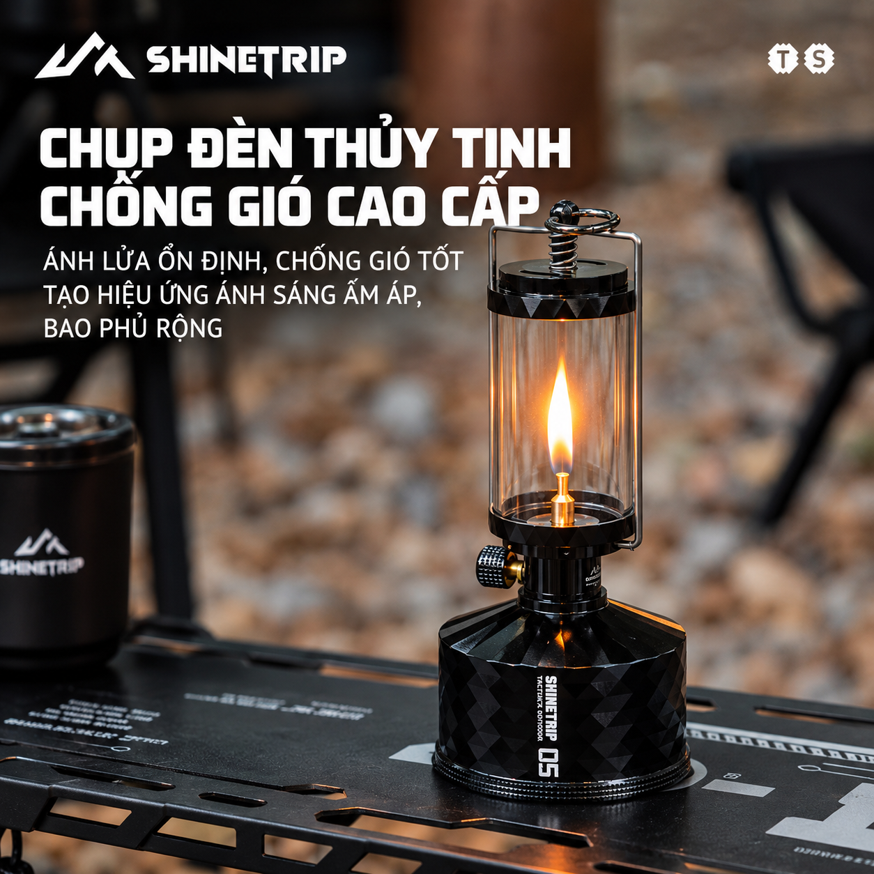 Đèn Gas Dã Ngoại ShineTrip #05 – Đèn Camping Tactical Ánh Lửa Ấm, 2 Kích Thước