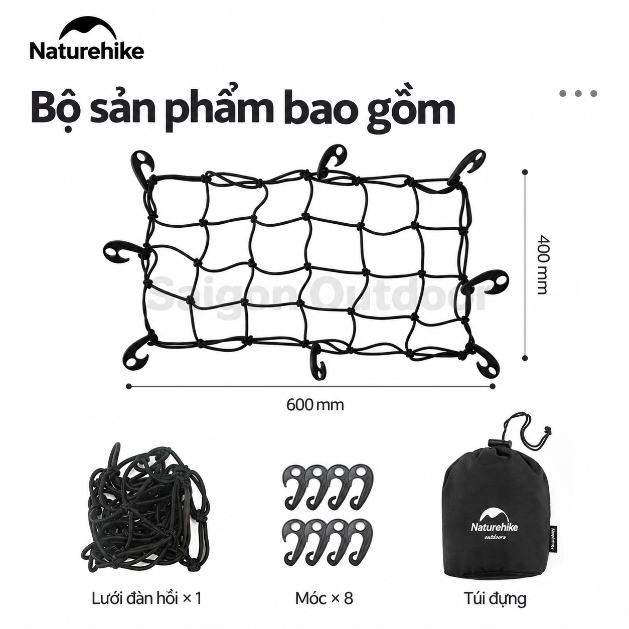 Lưới Cố Định Gắn Xe Kéo Naturehike - Lưới Chằng Hành Lý Dã Ngoại, 8 Móc Cố Định NH22PJ001