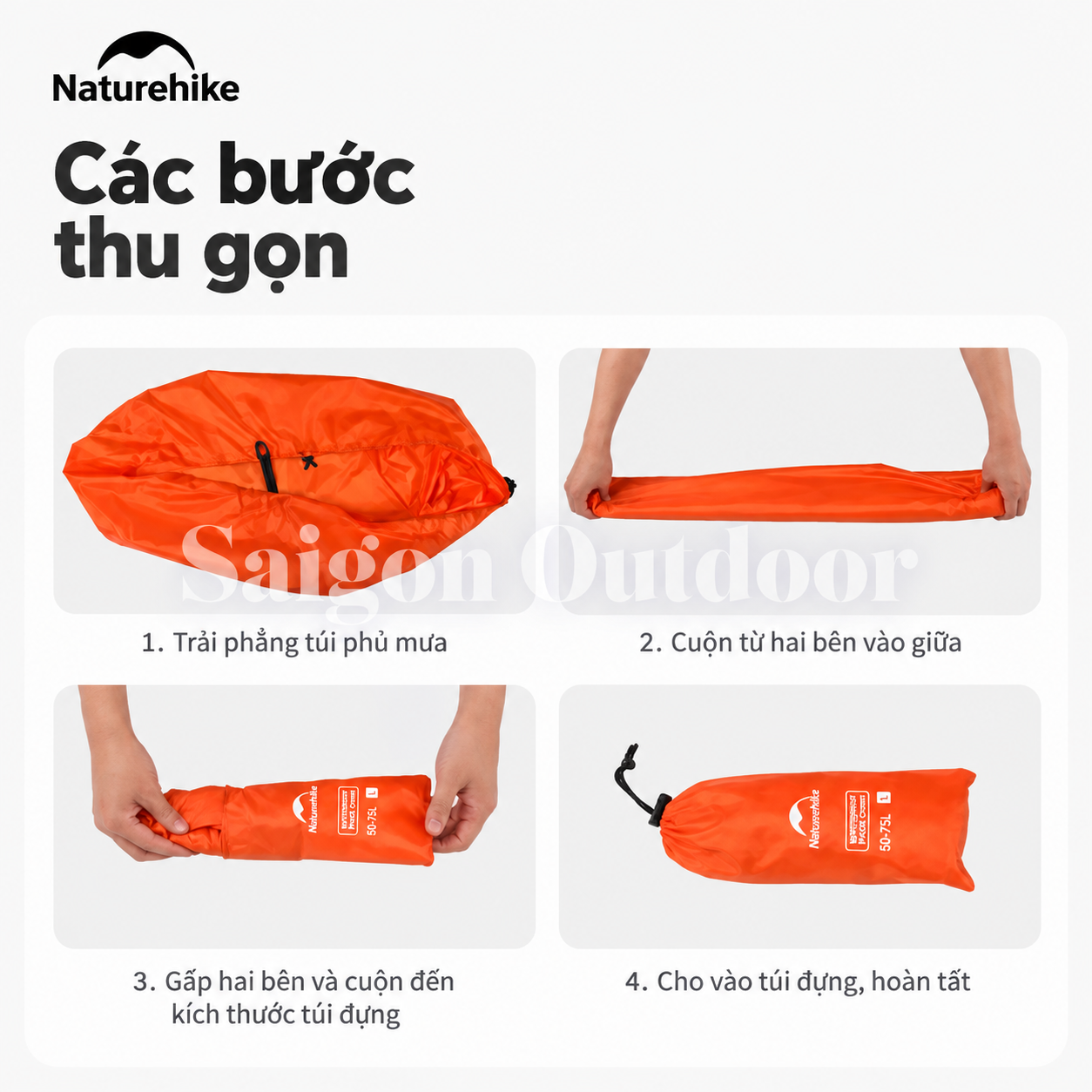 Áo Mưa Bọc Balo Naturehike PU2000 – Chống Nước, Gấp Gọn, Dành Cho Balo 20–75L NH15Y001-Z