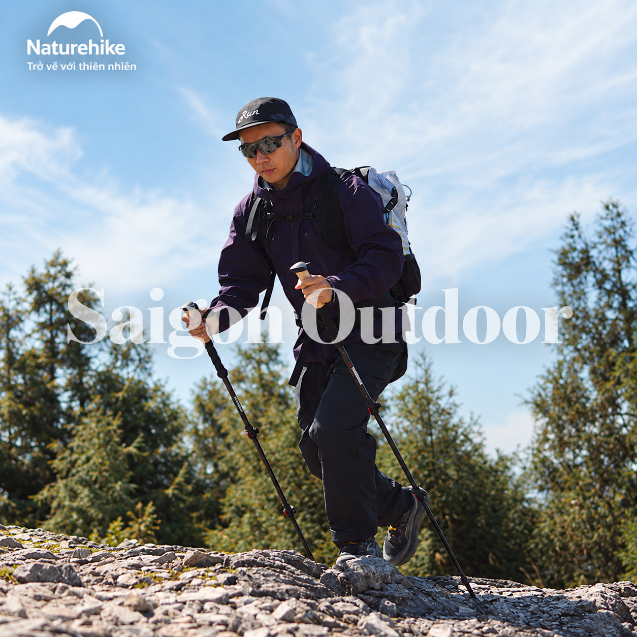 Gậy Trekking Naturehike 3 Khúc Carbon 3K – Siêu Nhẹ 193g, Điều Chỉnh Linh Hoạt NH20DS003