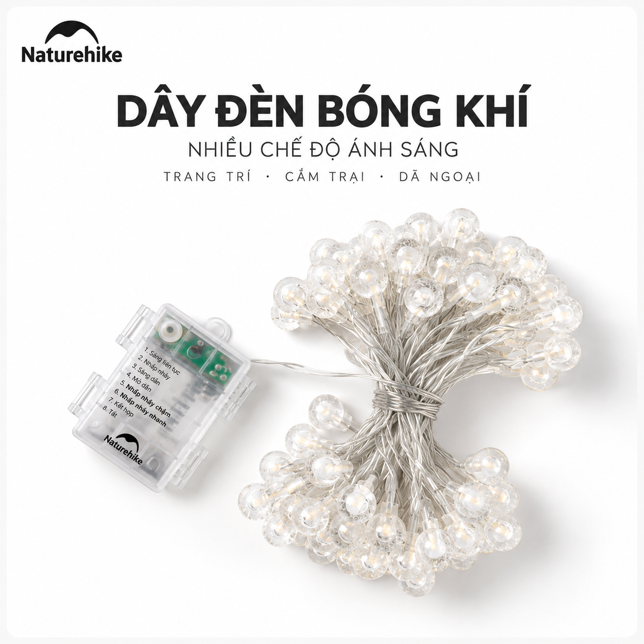 Dây Đèn Trang Trí Naturehike 10M – 80 Bóng LED, 9 Chế Độ Ánh Sáng, Đèn Camping CNH22DQ028