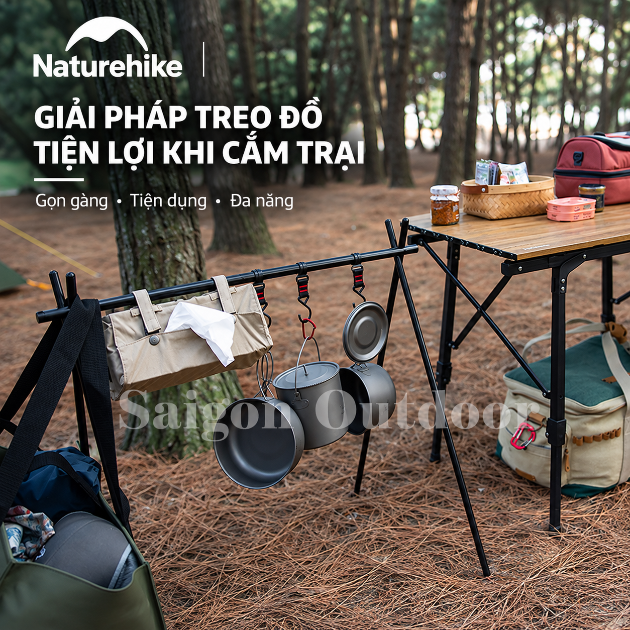 Giá Treo Đồ Dã Ngoại Naturehike Khung Chữ A – Kệ Treo Dụng Cụ Camping, Nấu Nướng BBQ NH19PJ082