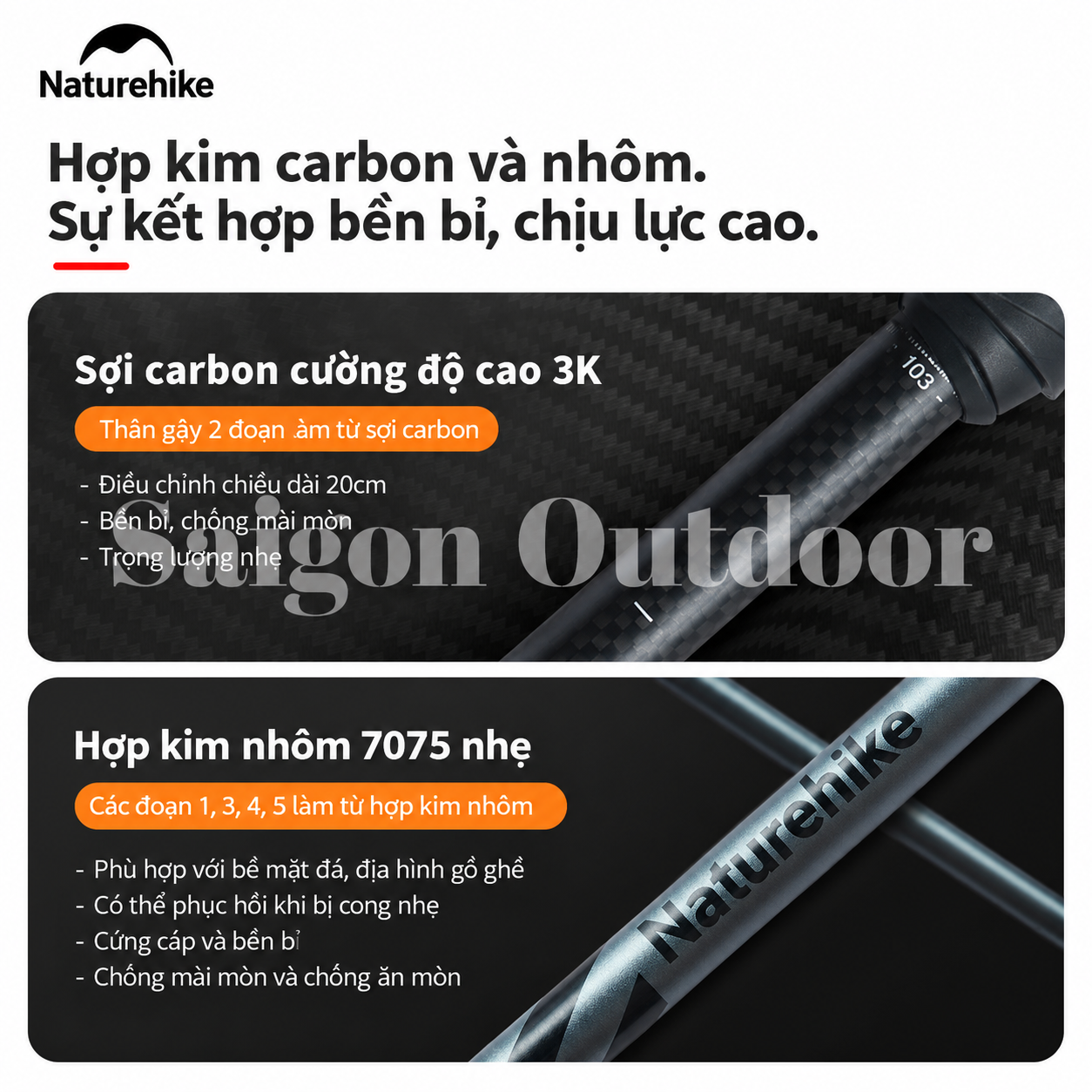 Gậy Trekking Naturehike Gale Trek – Gấp Gọn, Tay Cầm Công Thái Học, Hỗ Trợ Leo Núi & Hiking CNK2450DS013
