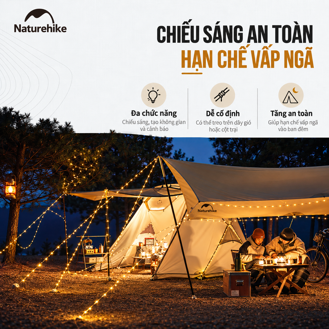 Đèn Dây Cắm Trại Naturehike 10M – 100 LED, 8 Chế Độ Sáng, Pin AAA, Chống Nước IP44 CNH22DQ019