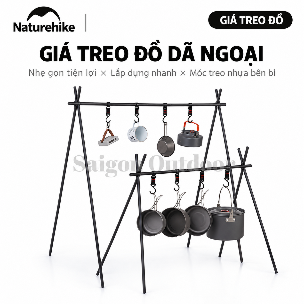 Giá Treo Đồ Dã Ngoại Naturehike Khung Chữ A – Kệ Treo Dụng Cụ Camping, Nấu Nướng BBQ NH19PJ082