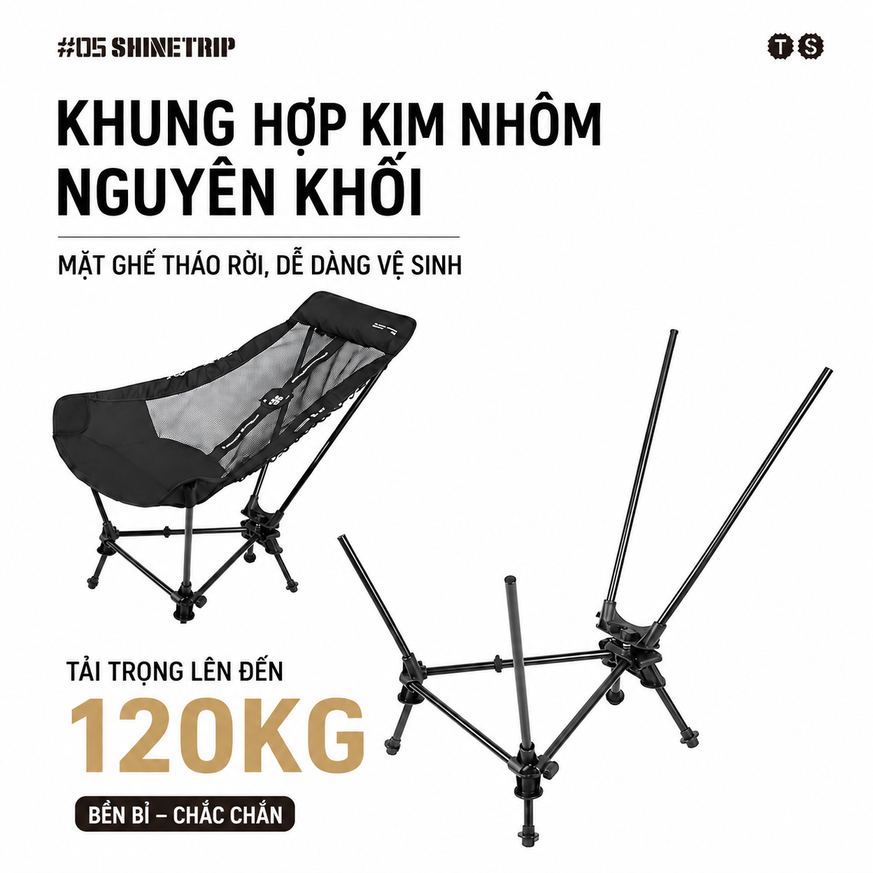 Ghế Camping Đung Đưa ShineTrip #05 – Ghế Thư Giãn Ngả Lưng, Khung Nhôm