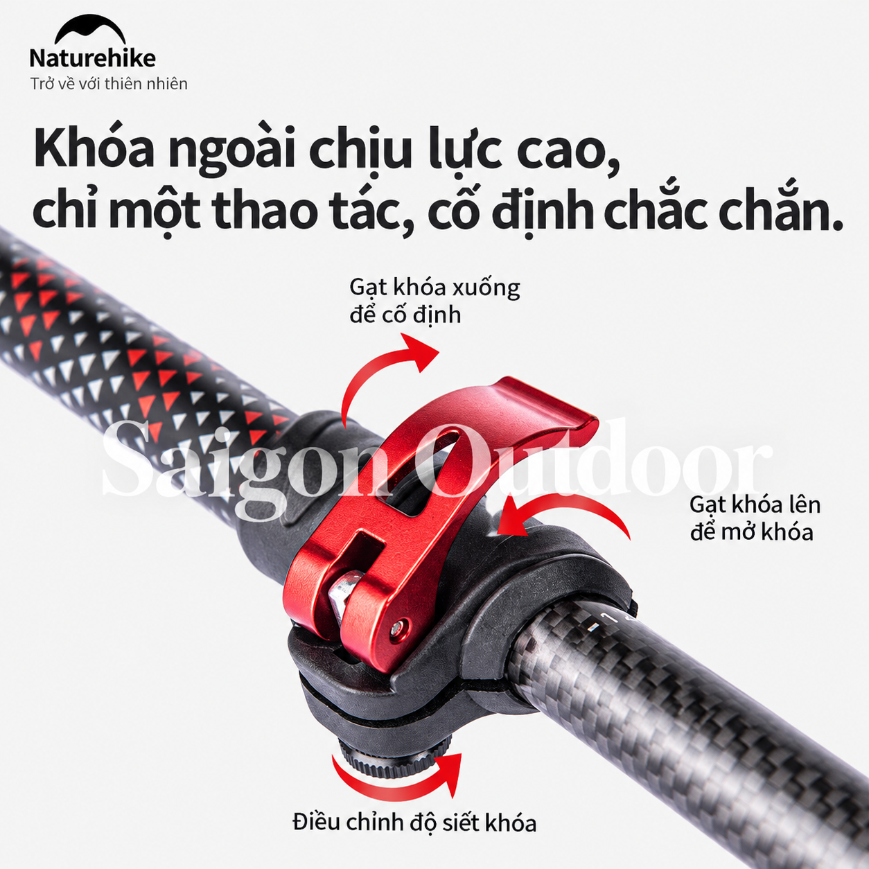 Gậy Trekking Naturehike 3 Khúc Carbon 3K – Siêu Nhẹ 193g, Điều Chỉnh Linh Hoạt NH20DS003