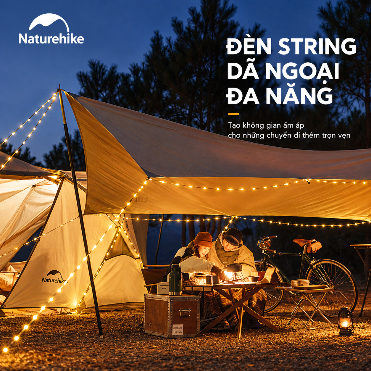 Đèn Dây Cắm Trại Naturehike 10M – 100 LED, 8 Chế Độ Sáng, Pin AAA, Chống Nước IP44 CNH22DQ019