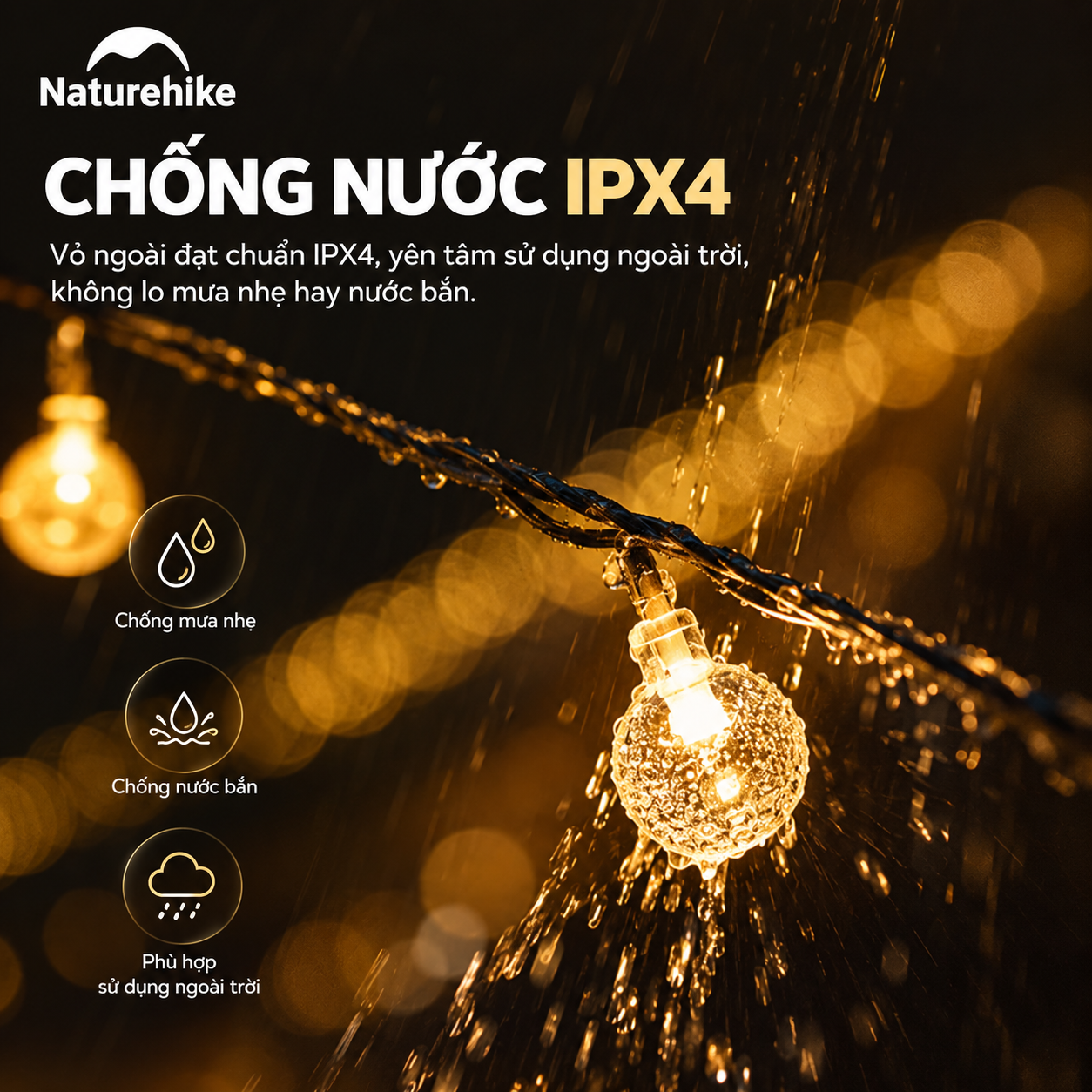 Dây Đèn LED Năng Lượng Mặt Trời Naturehike 20m – 100 Bóng, IPX4, 8 Chế Độ, Điều Khiển Remote CNH22DQ027