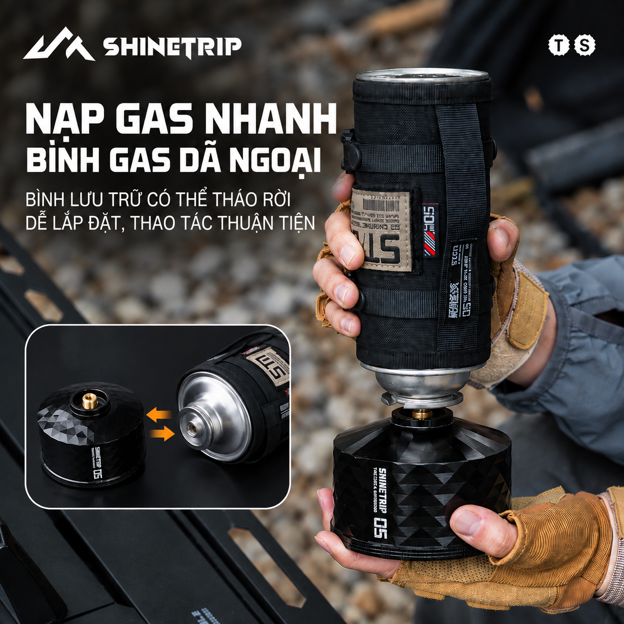 Đèn Gas Dã Ngoại ShineTrip #05 – Đèn Camping Tactical Ánh Lửa Ấm, 2 Kích Thước