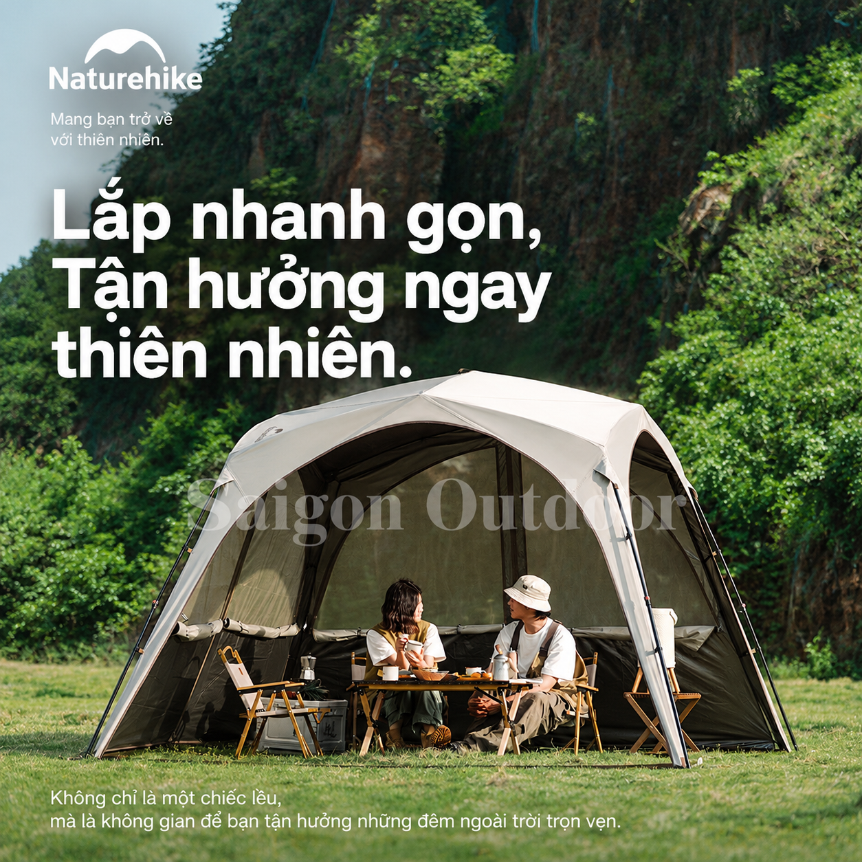 Lều Mái Vòm Tứ Giác Camping Naturehike Ti BLACK® 3×3m – Chống Nắng, Chống Thấm, Cao 2,2m CNK230WS014