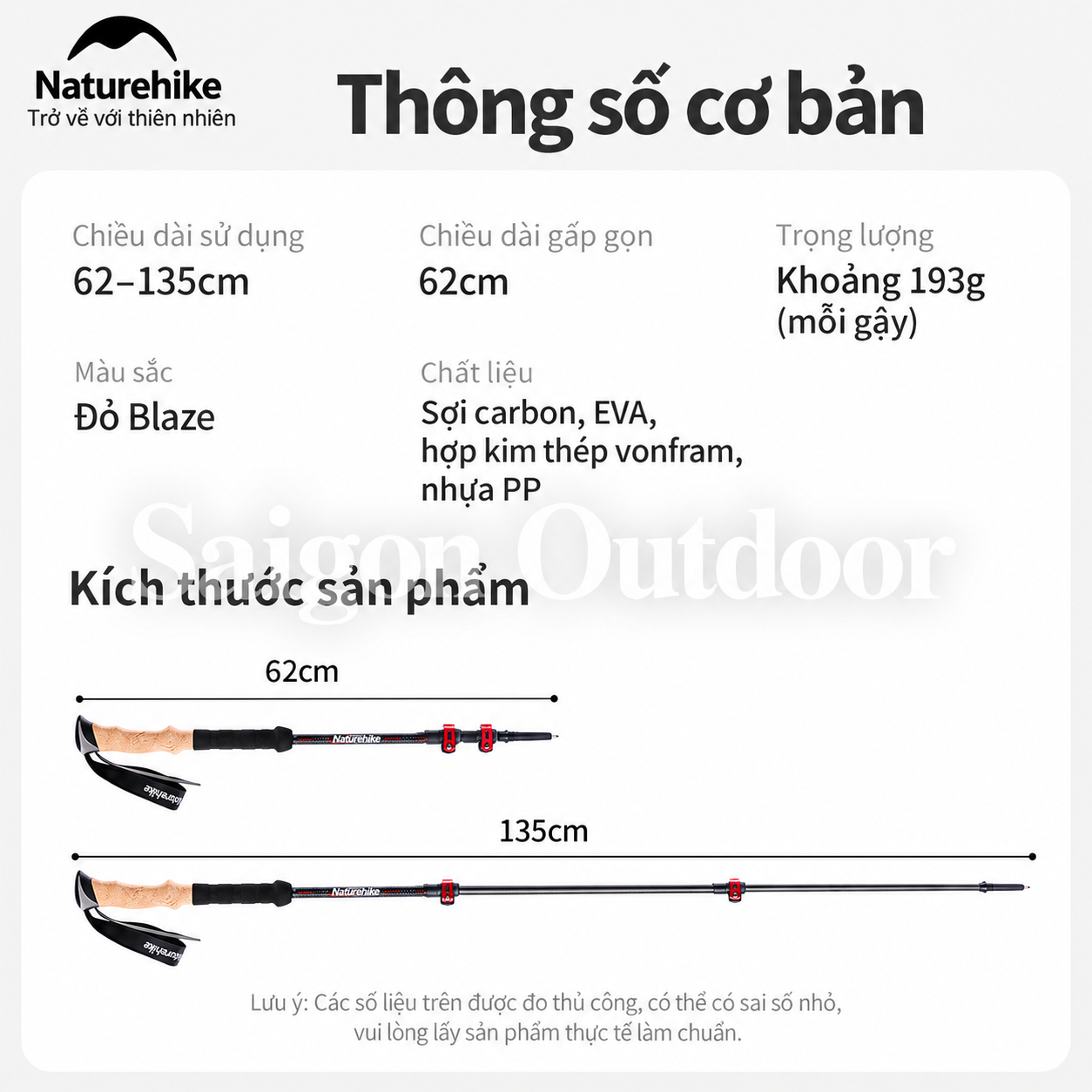 Gậy Trekking Naturehike 3 Khúc Carbon 3K – Siêu Nhẹ 193g, Điều Chỉnh Linh Hoạt NH20DS003