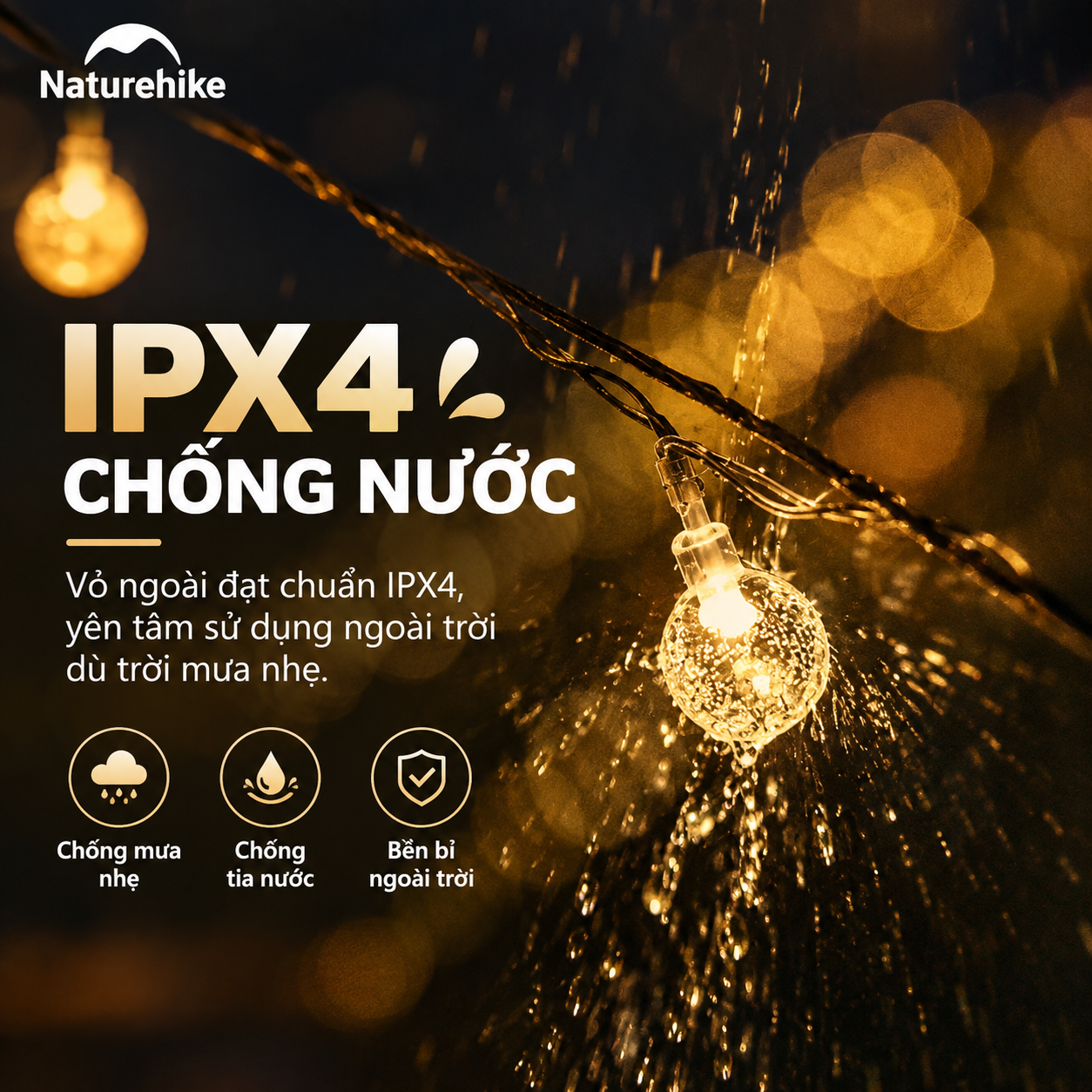 Dây Đèn Trang Trí Naturehike 10M – 80 Bóng LED, 9 Chế Độ Ánh Sáng, Đèn Camping CNH22DQ028