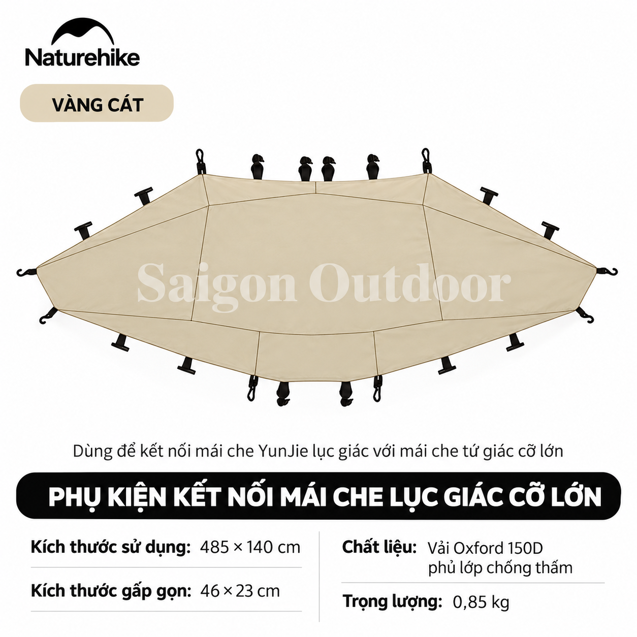 Lều Mái Vòm Tứ Giác Camping Naturehike Ti BLACK® 3×3m – Chống Nắng, Chống Thấm, Cao 2,2m CNK230WS014